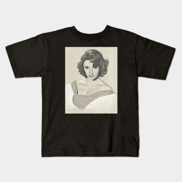 Elizabeth Taylor Portrait Drawing Kids T-Shirt by ianoz
